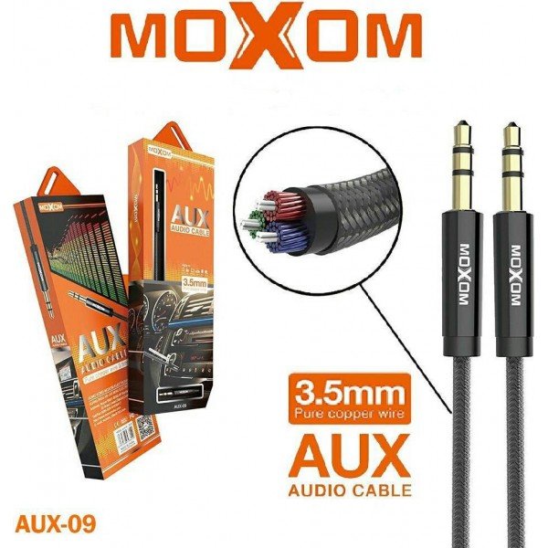 Moxom Καλώδιο 3.5mm male - 3.5mm male Μαύρο 1m (AUX-09)